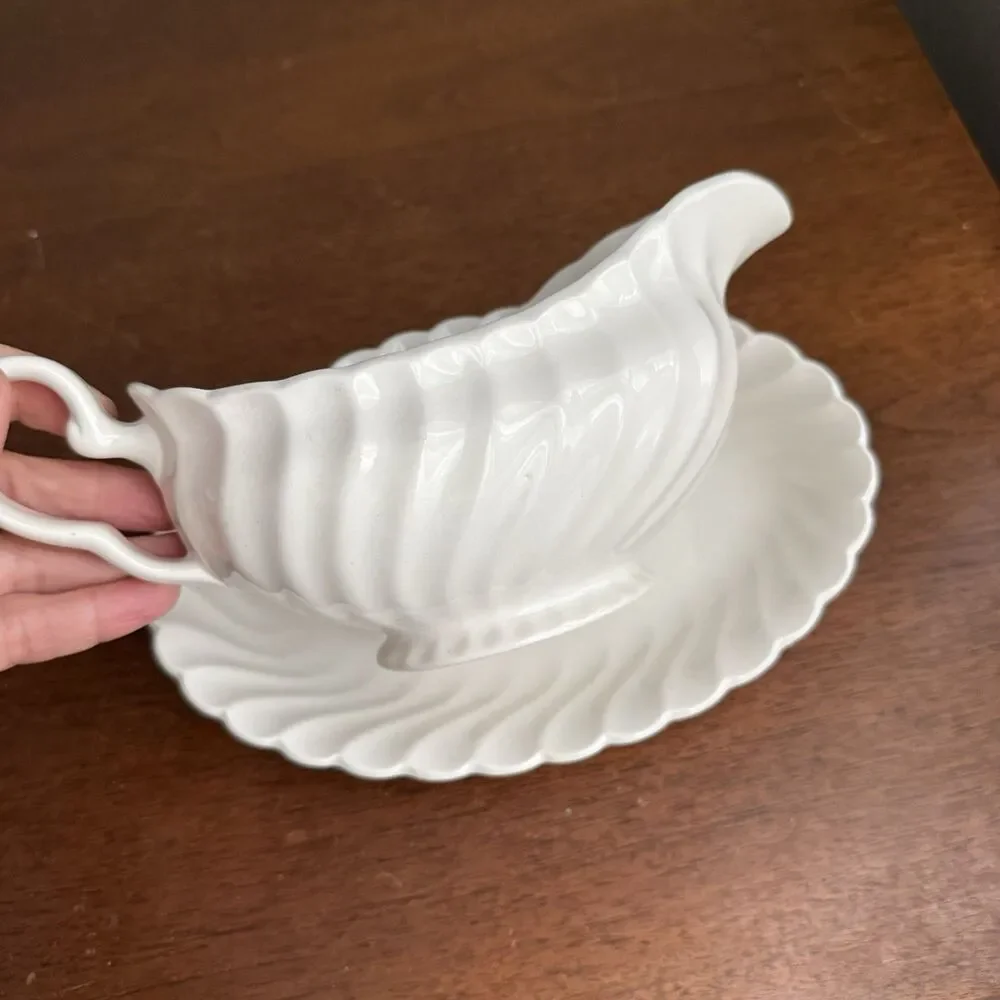 Vintage Johnson Bros Ironstone Gravy Boat  Saucer Underplate Snowhite Regency